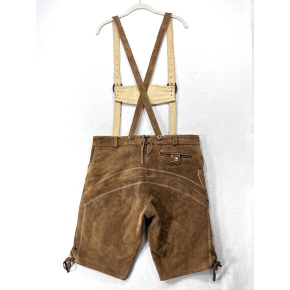 Lederhosen Shorts Men 36 Brown Suede Leather German Suspenders Oktoberfest - Picture 2 of 16